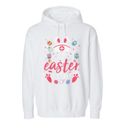 ER Easter Nurse Crew Easter Day Emergency Room Nurses Bunny Garment-Dyed Fleece Hoodie