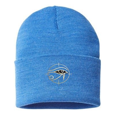 Egypt Eye Of Horus Golden Minimalist Symbol Modern Art Meaningful Gift Sustainable Knit Beanie