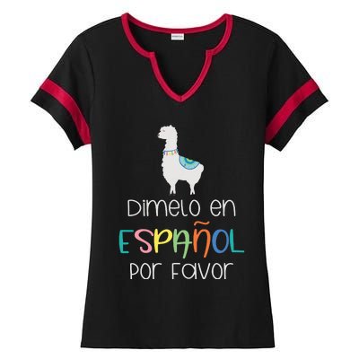 En Espanol Por Favor Maestra Bilingual Spanish Teacher Ladies Halftime Notch Neck Tee