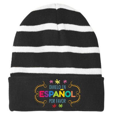 En Espanol Por Favor Spanish Bilingual Teacher Maestra Striped Beanie with Solid Band