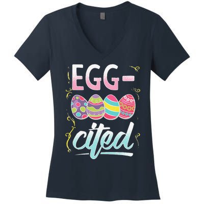 EggCited Easter Party Colorful Confetti Celebrate Women's V-Neck T-Shirt