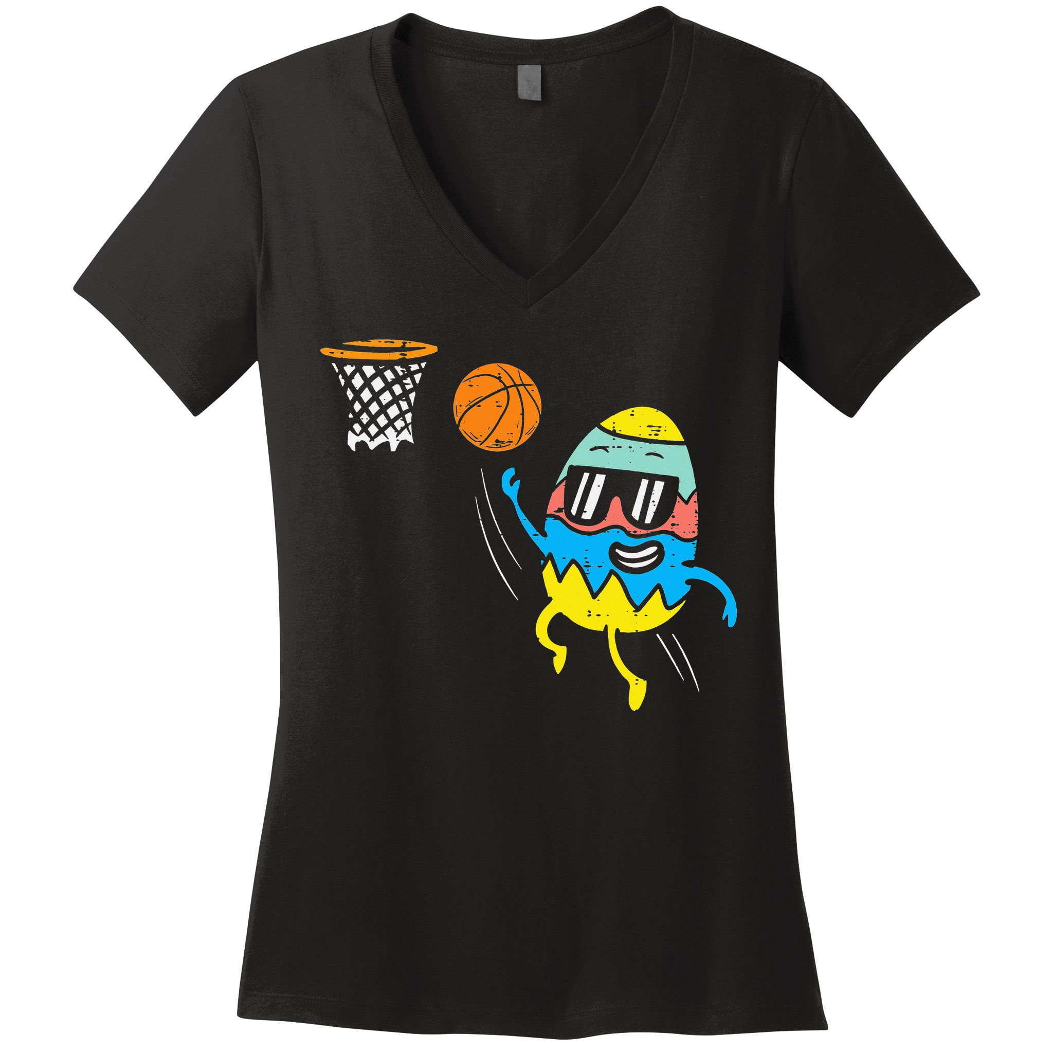 Easter Egg Playing Basketball Cute Sports Women's V-Neck T-Shirt