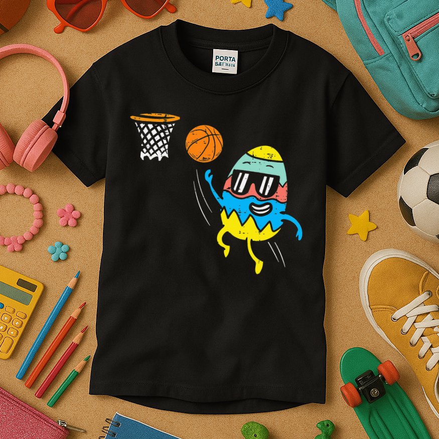 Easter Egg Playing Basketball Cute Sports Kids T-Shirt