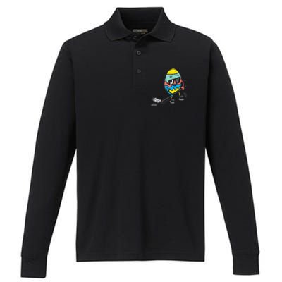 Easter Egg Playing Ice Hockey Cute Sports Performance Long Sleeve Polo