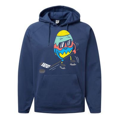 Easter Egg Playing Ice Hockey Cute Sports Performance Fleece Hoodie