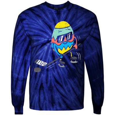 Easter Egg Playing Ice Hockey Cute Sports Tie-Dye Long Sleeve Shirt