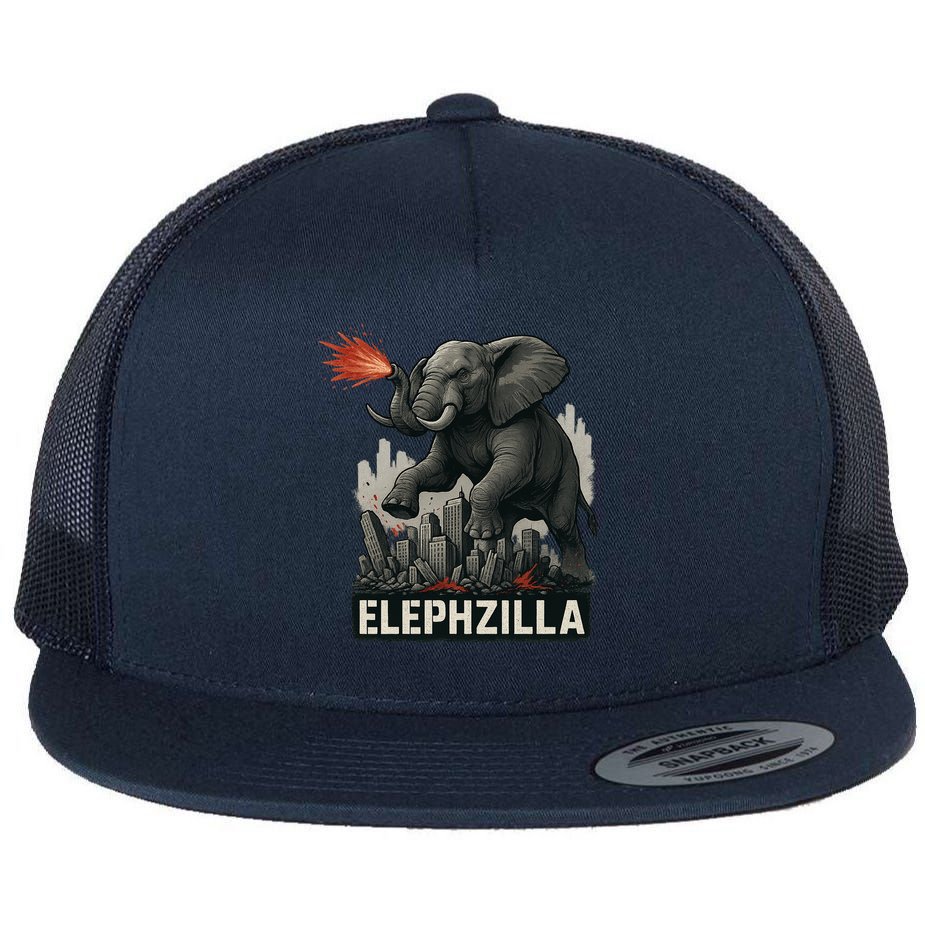 Elephent Elephzilla Parody In Action Flat Bill Trucker Hat