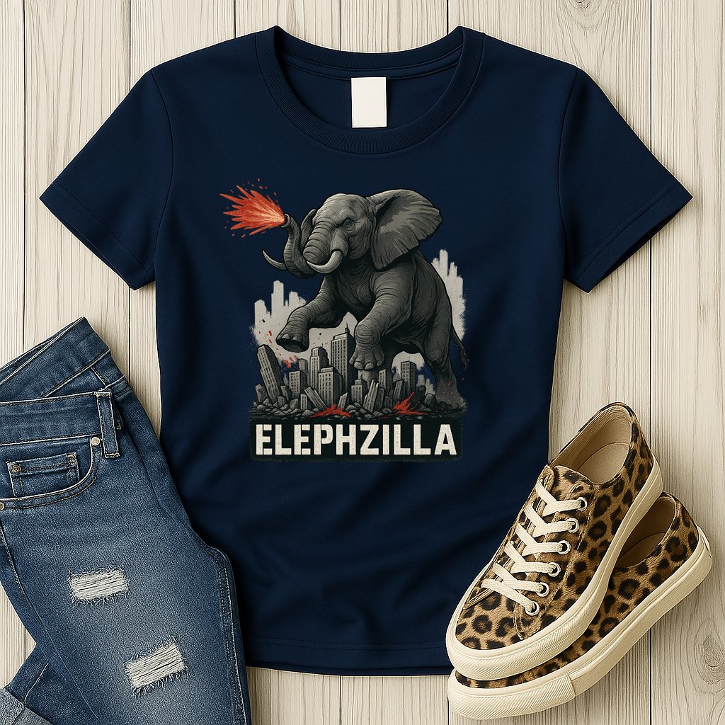 Elephent Elephzilla Parody In Action Womens T-Shirt