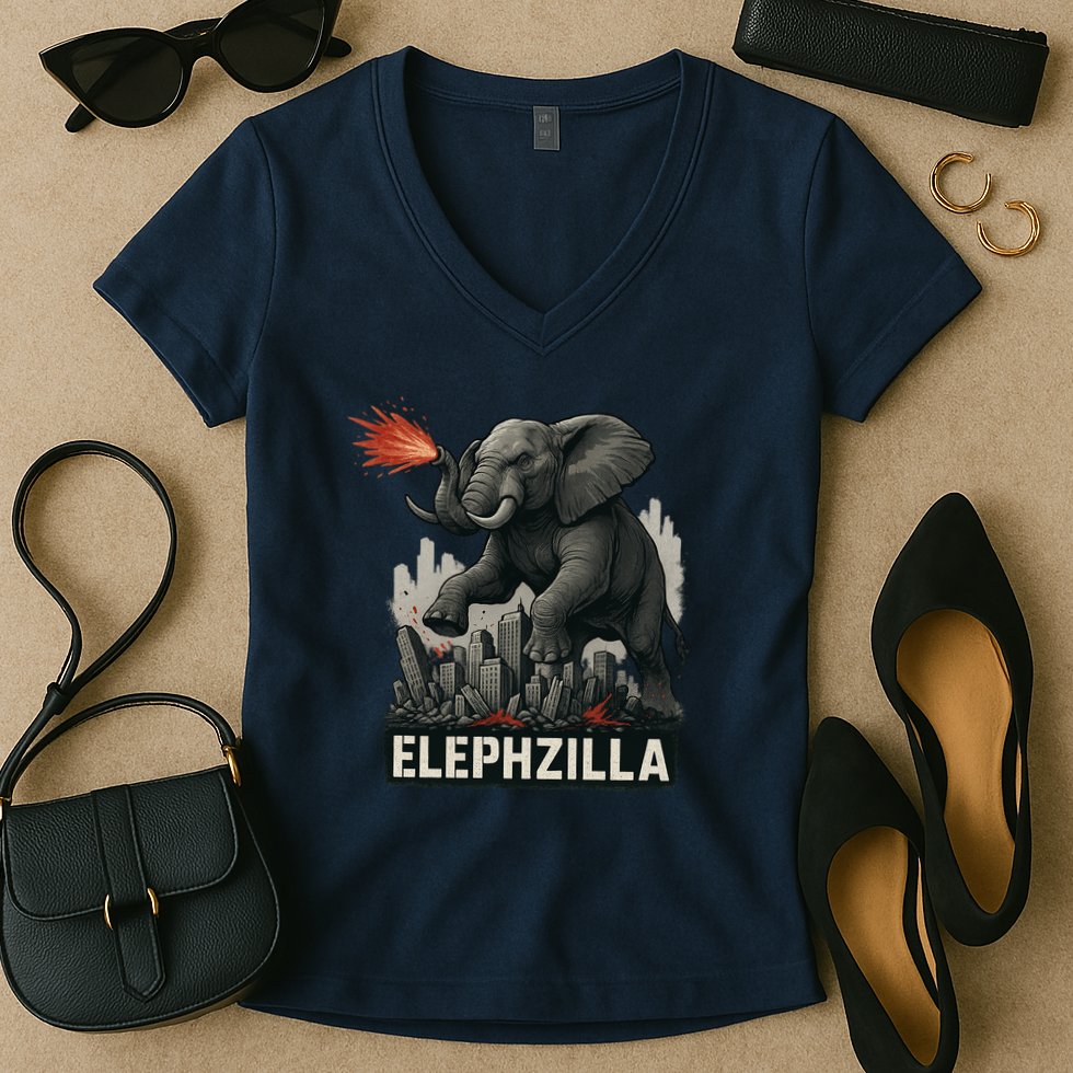 Elephent Elephzilla Parody In Action Women's V-Neck T-Shirt