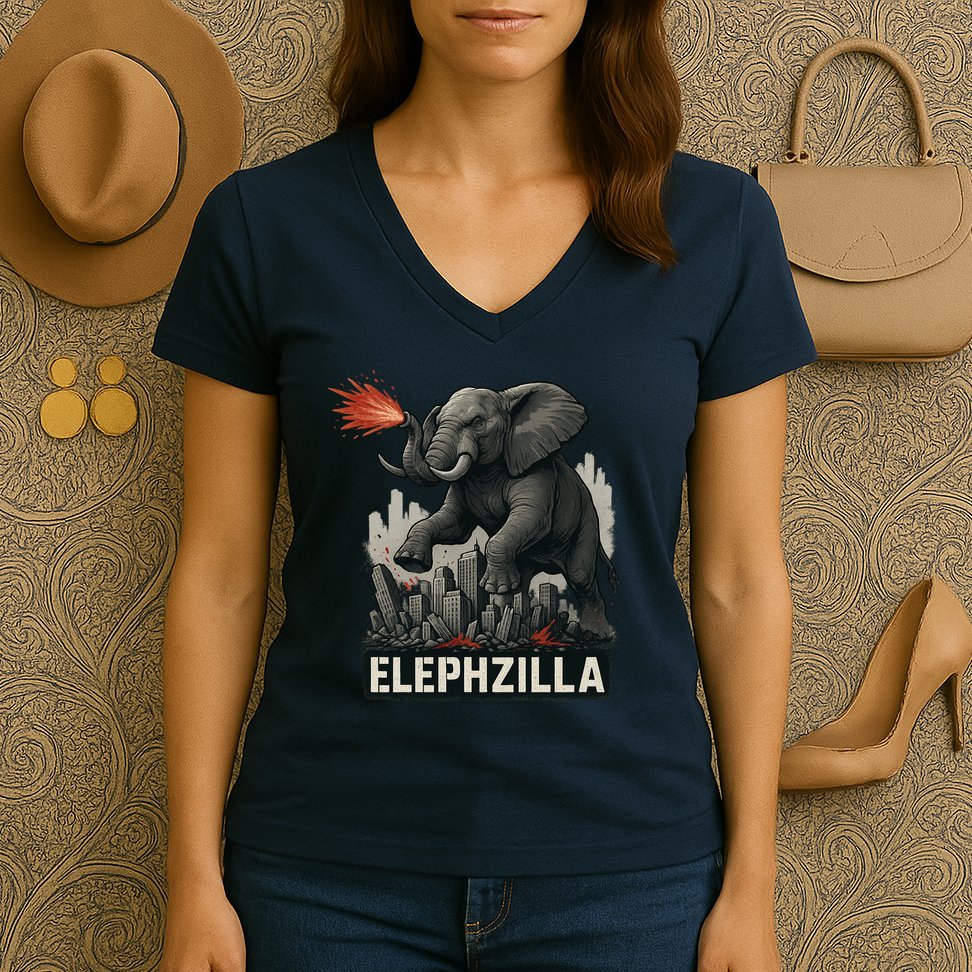 Elephent Elephzilla Parody In Action Women's V-Neck T-Shirt