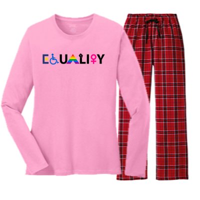 Equality Equal Rights Lgbtq Ally Unity Pride Feminist Gift Women's Long Sleeve Flannel Pajama Set 