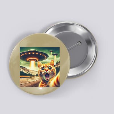 Extraterrestrial Encounter Retro Funny Cat Selfie With Ufos Button