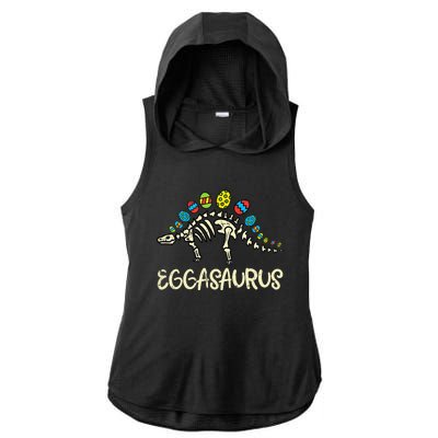 Eggasaurus Easter Stegosaurus Dinosaur Ladies PosiCharge Tri-Blend Wicking Draft Hoodie Tank