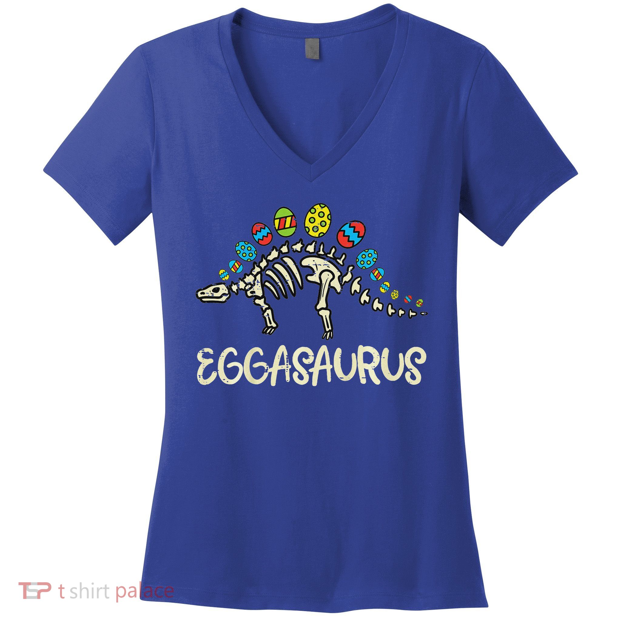 Eggasaurus Easter Stegosaurus Dinosaur  Women's V-Neck T-Shirt