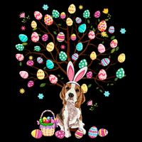 Easter Eggs Tree Beagle Dog Wearing Bunny Ear Button