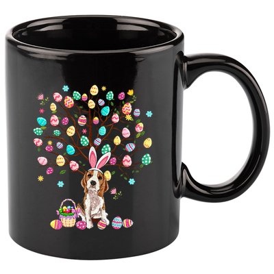 Easter Eggs Tree Beagle Dog Wearing Bunny Ear 11oz C Handle Ceramic Mug