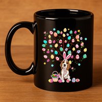 Easter Eggs Tree Beagle Dog Wearing Bunny Ear 11oz C Handle Ceramic Mug