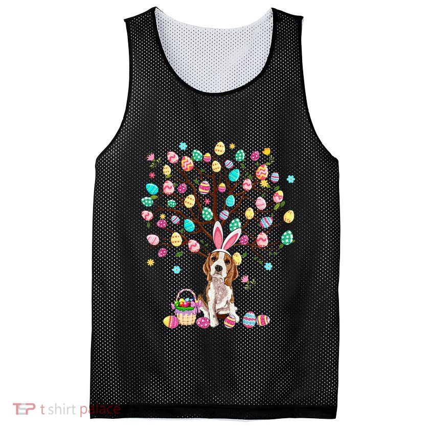 Easter Eggs Tree Beagle Dog Wearing Bunny Ear Mesh Reversible Basketball Jersey Tank