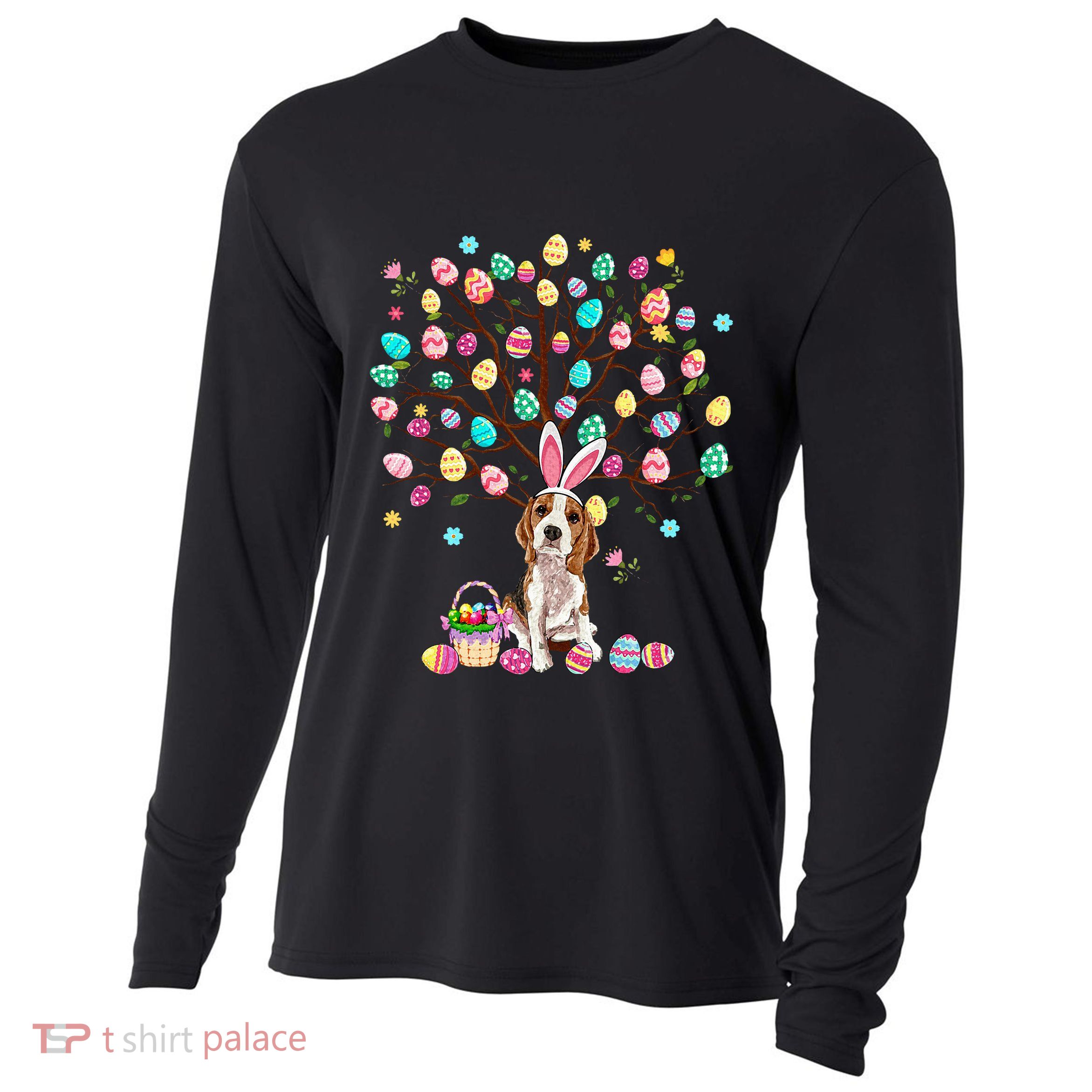 Easter Eggs Tree Beagle Dog Wearing Bunny Ear Cooling Performance Long Sleeve Crew
