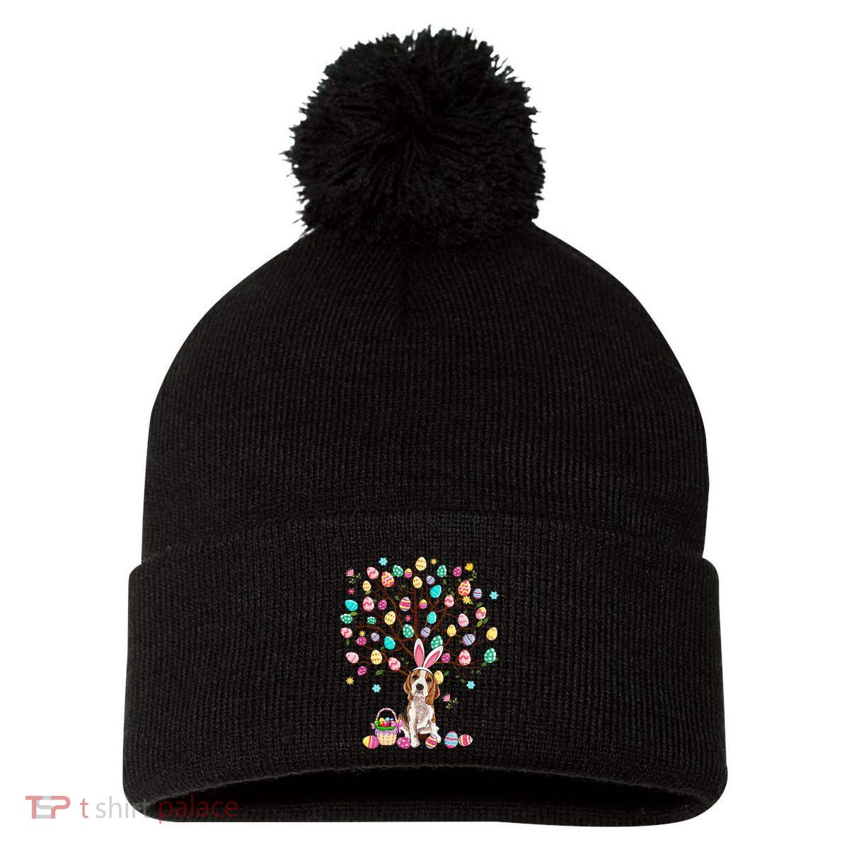 Easter Eggs Tree Beagle Dog Wearing Bunny Ear Pom Pom 12in Knit Beanie