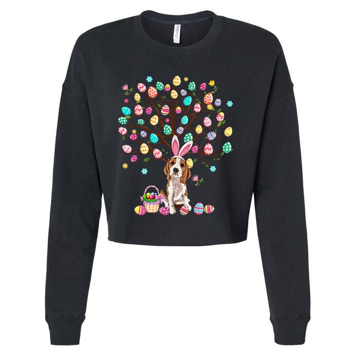 Easter Eggs Tree Beagle Dog Wearing Bunny Ear Cropped Pullover Crew