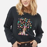 Easter Eggs Tree Beagle Dog Wearing Bunny Ear Cropped Pullover Crew