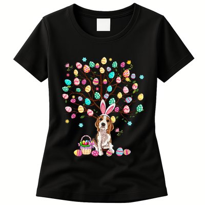 Easter Eggs Tree Beagle Dog Wearing Bunny Ear Womens T-Shirt