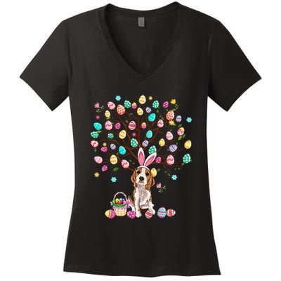 Easter Eggs Tree Beagle Dog Wearing Bunny Ear Women's V-Neck T-Shirt