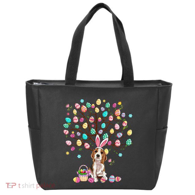 Easter Eggs Tree Beagle Dog Wearing Bunny Ear Zip Tote Bag