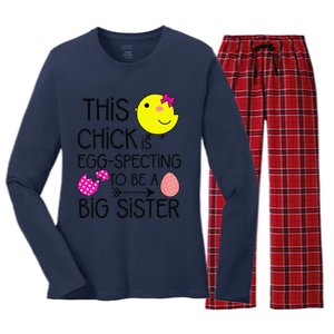 Easter Eggspecting To Be A Big Sister Announcement Women's Long Sleeve Flannel Pajama Set 