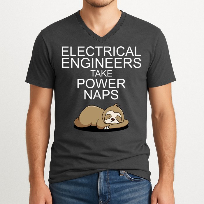 Electrical Engineers Take Power Naps Funny Sloth V-Neck T-Shirt
