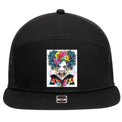 Elegant Edge: Vibrant Rebellious Design With Floral Accents 7 Panel Mesh Trucker Snapback Hat