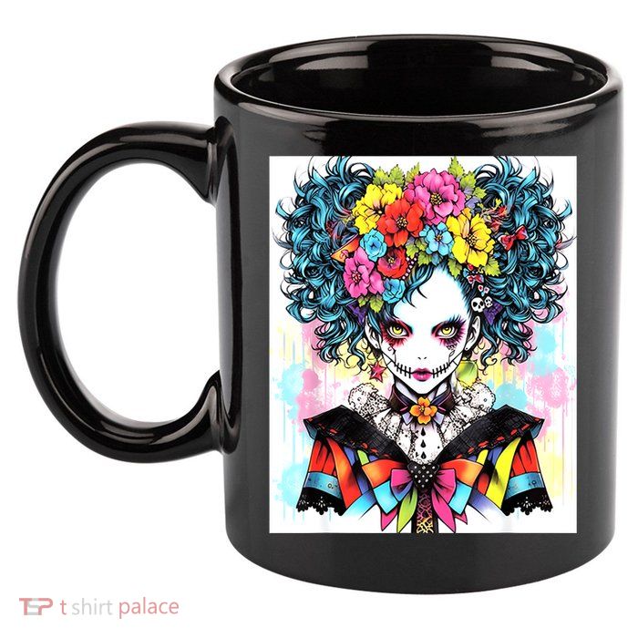 Elegant Edge: Vibrant Rebellious Design With Floral Accents 11oz C Handle Ceramic Mug