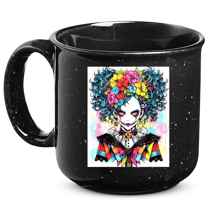 Elegant Edge: Vibrant Rebellious Design With Floral Accents 15oz Campfire Ceramic Mug