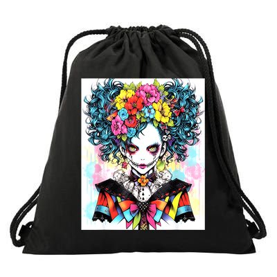 Elegant Edge: Vibrant Rebellious Design With Floral Accents Drawstring Bag