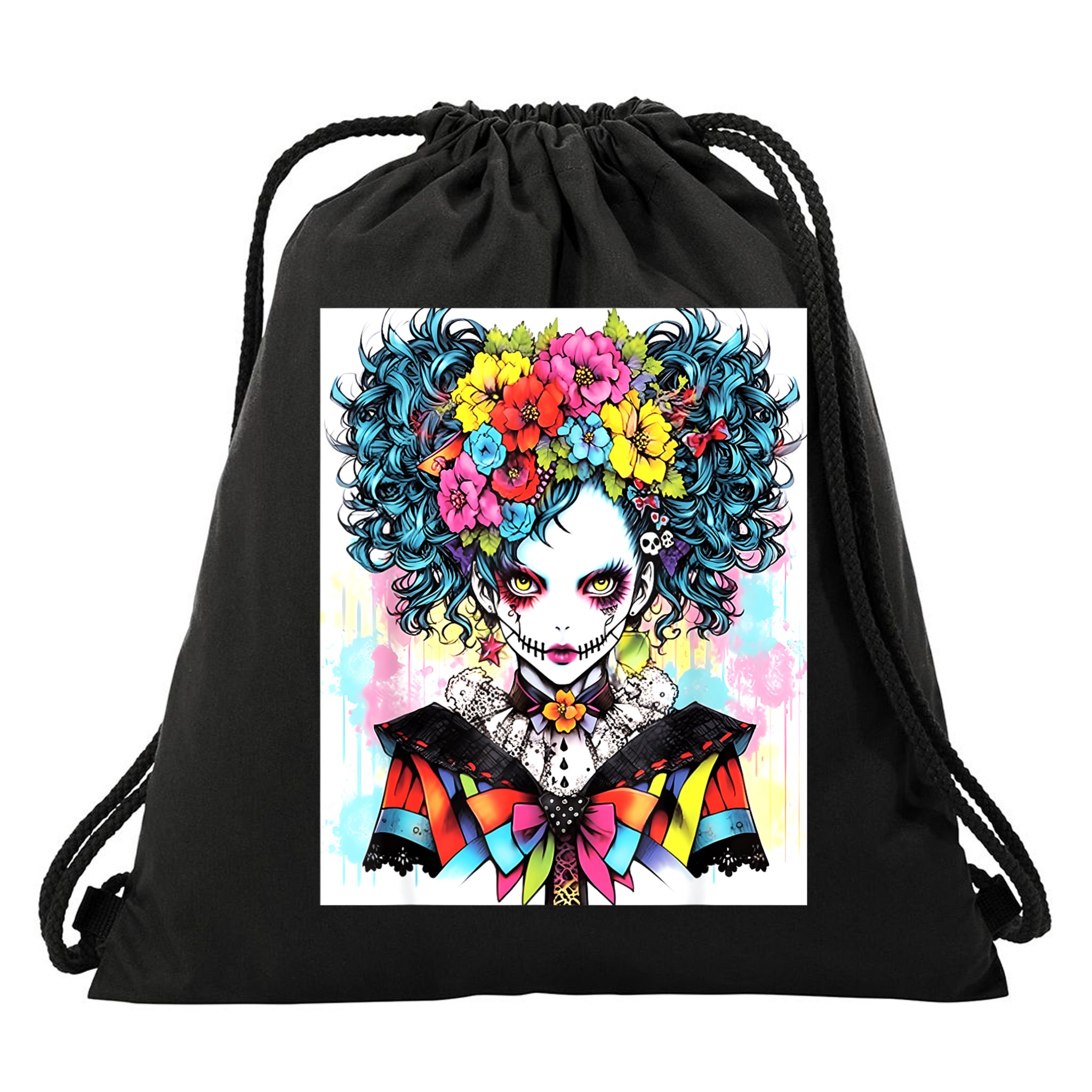 Elegant Edge: Vibrant Rebellious Design With Floral Accents Drawstring Bag