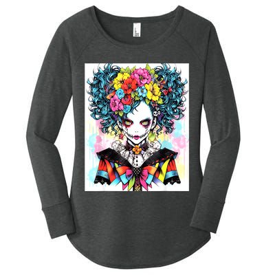 Elegant Edge: Vibrant Rebellious Design With Floral Accents Women's Perfect Tri Tunic Long Sleeve Shirt
