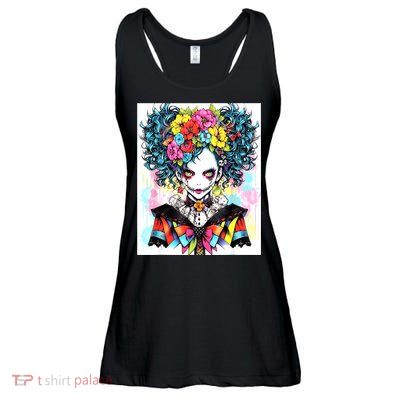 Elegant Edge: Vibrant Rebellious Design With Floral Accents Ladies Essential Flowy Tank