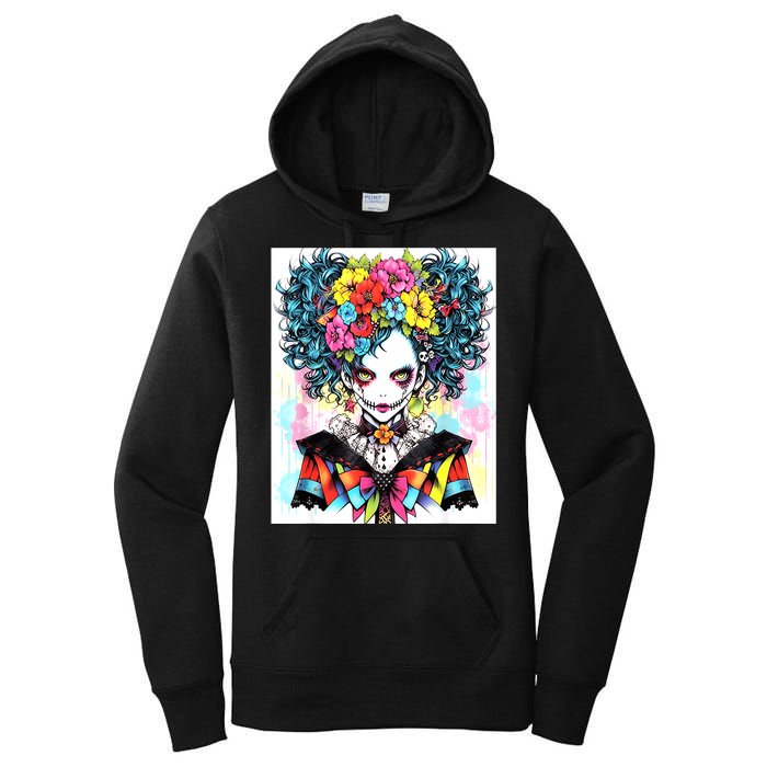 Elegant Edge: Vibrant Rebellious Design With Floral Accents Women's Pullover Hoodie