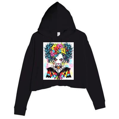 Elegant Edge: Vibrant Rebellious Design With Floral Accents Crop Fleece Hoodie