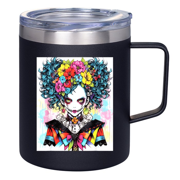 Elegant Edge: Vibrant Rebellious Design With Floral Accents 12oz Stainless Steel Coffee Mug