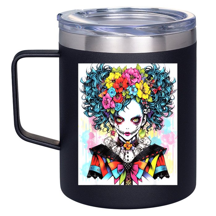 Elegant Edge: Vibrant Rebellious Design With Floral Accents 12oz Stainless Steel Coffee Mug
