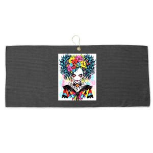 Elegant Edge: Vibrant Rebellious Design With Floral Accents Large Microfiber Waffle Golf Towel