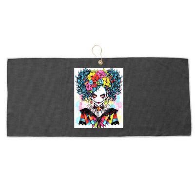 Elegant Edge: Vibrant Rebellious Design With Floral Accents Large Microfiber Waffle Golf Towel