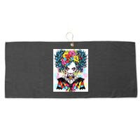 Elegant Edge: Vibrant Rebellious Design With Floral Accents Large Microfiber Waffle Golf Towel