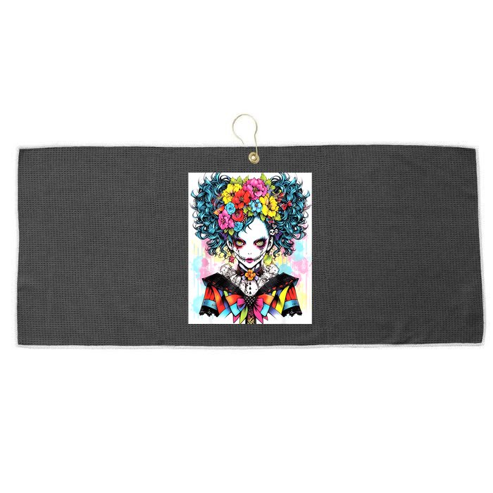 Elegant Edge: Vibrant Rebellious Design With Floral Accents Large Microfiber Waffle Golf Towel