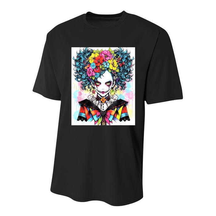 Elegant Edge: Vibrant Rebellious Design With Floral Accents Youth Performance Sprint T-Shirt