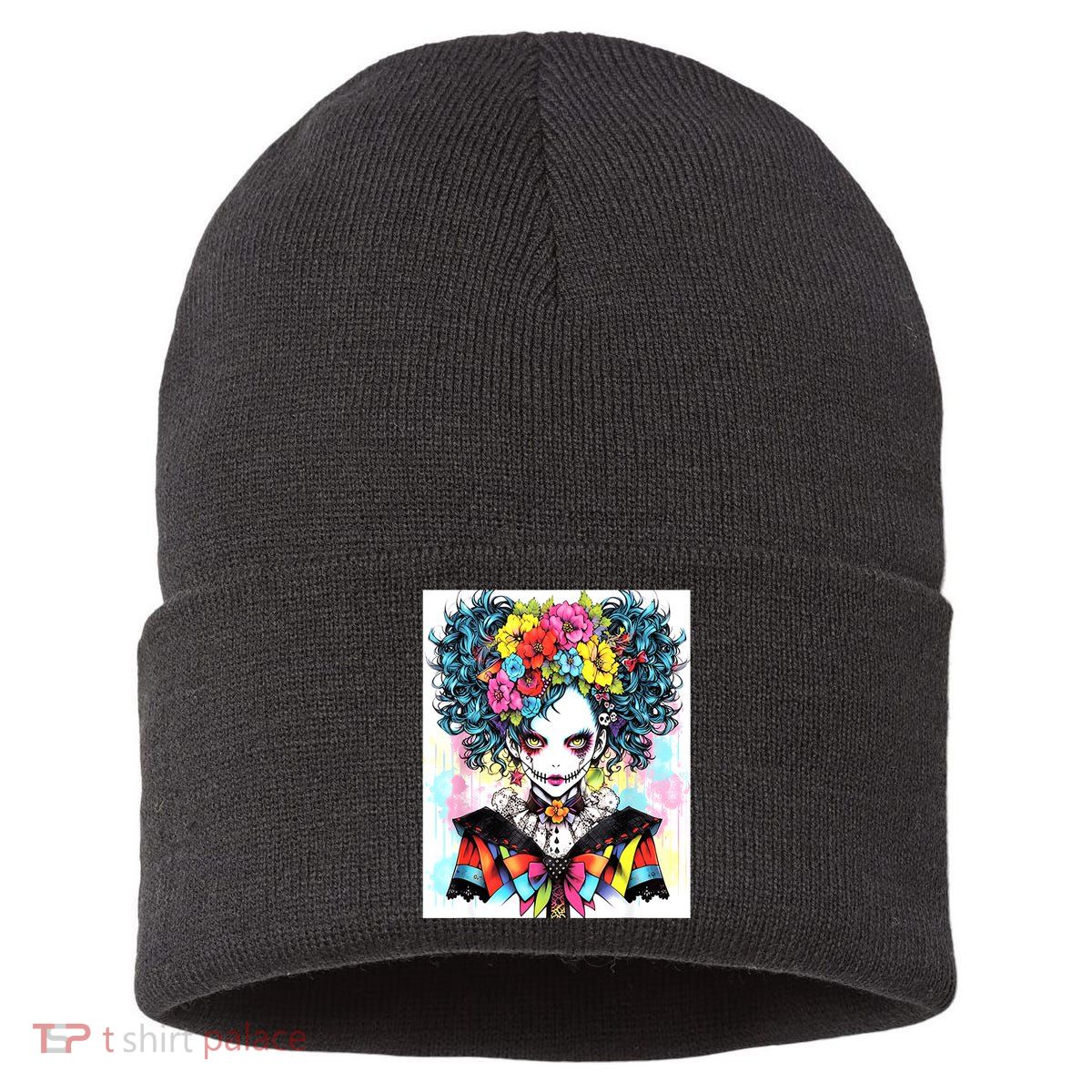 Elegant Edge: Vibrant Rebellious Design With Floral Accents Sustainable Knit Beanie