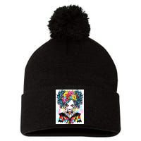 Elegant Edge: Vibrant Rebellious Design With Floral Accents Pom Pom 12in Knit Beanie