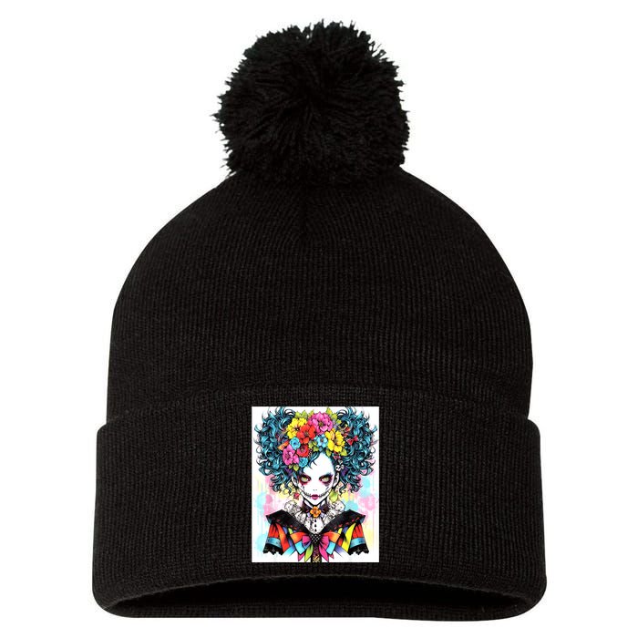 Elegant Edge: Vibrant Rebellious Design With Floral Accents Pom Pom 12in Knit Beanie
